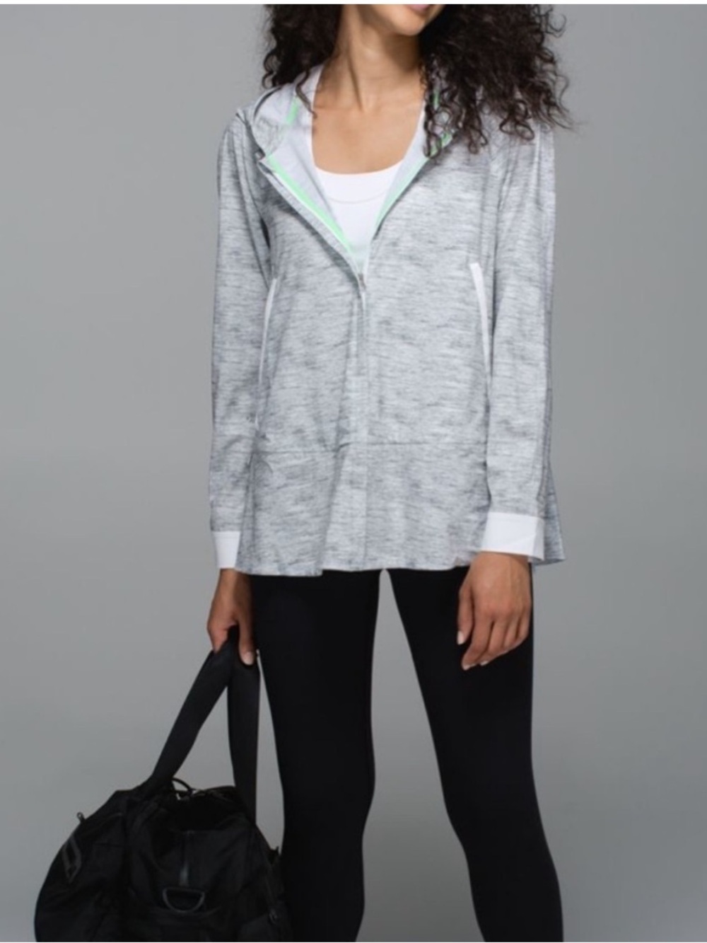 Lululemon Sun Showers Jacket Heathered Silver Spoon Slate White Hooded Jacket